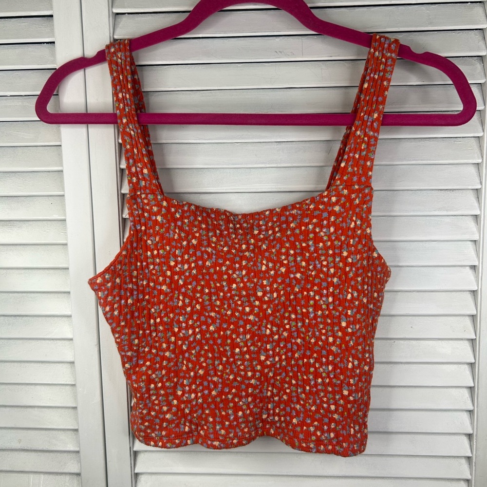 American Eagle  Orange Floral‎ Women's Crop Top Size Small